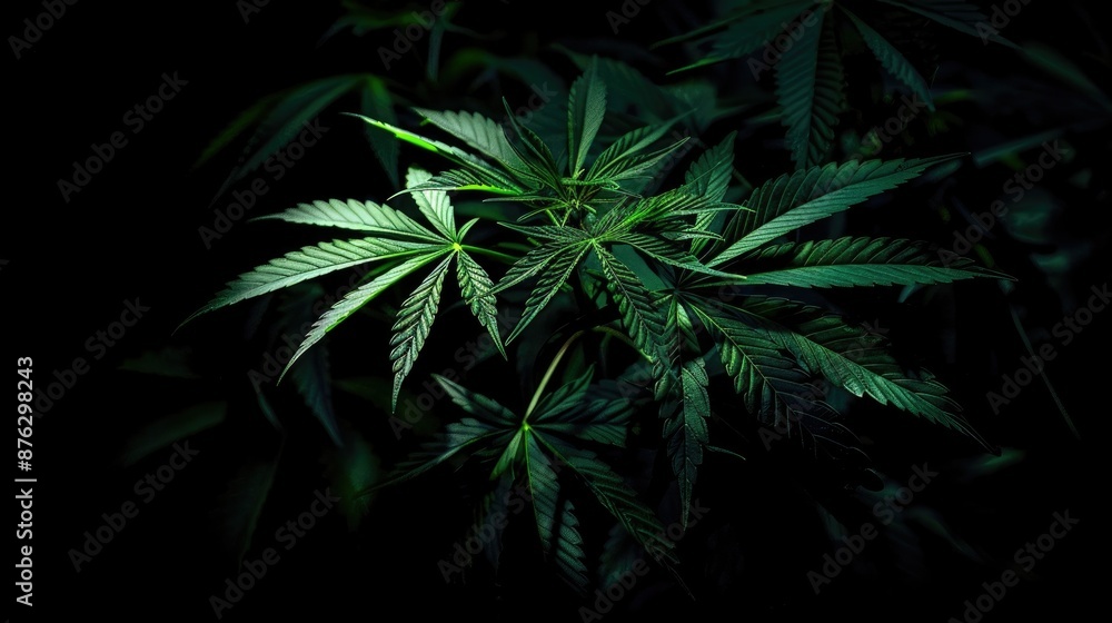 Vibrant Green Cannabis Plant with Intricate Leaf Patterns and Chiaroscuro Lighting Vibrant Green Cannabis Plant with Intricate Leaf Patterns and Chiaroscuro Lighting