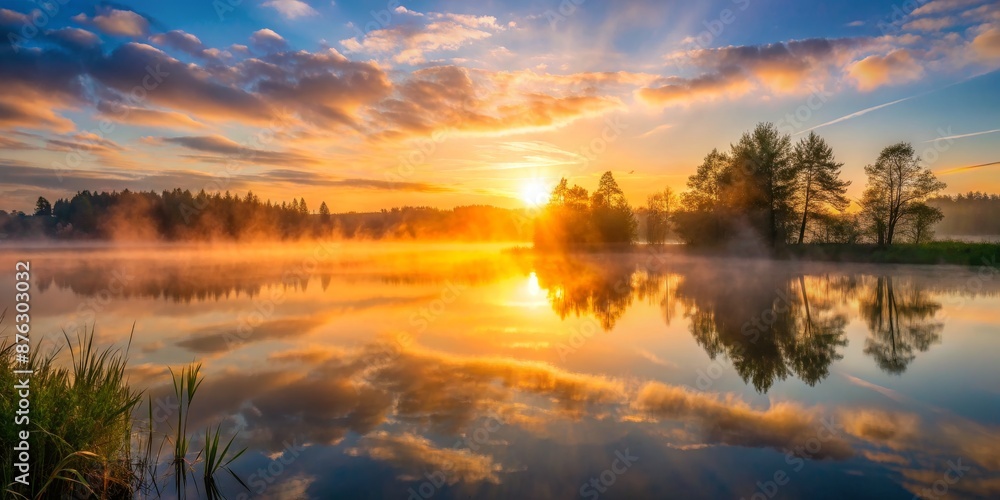 Golden Hour Reflection on Still Waters, lake , sunrise , nature , landscape Golden Hour Reflection on Still Waters, lake , sunrise , nature , landscape
