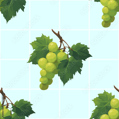 Seamless vector pattern with grape clusters and leaves, vineyard fruit design