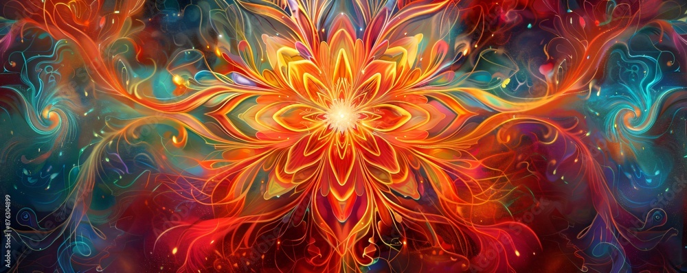 Vibrant symphony of colors and shapes radiating from the center and creating a sense of dynamic energy Vibrant symphony of colors and shapes radiating from the center and creating a sense of dynamic energy