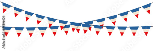 French flag buntings garlands isolated on white background.