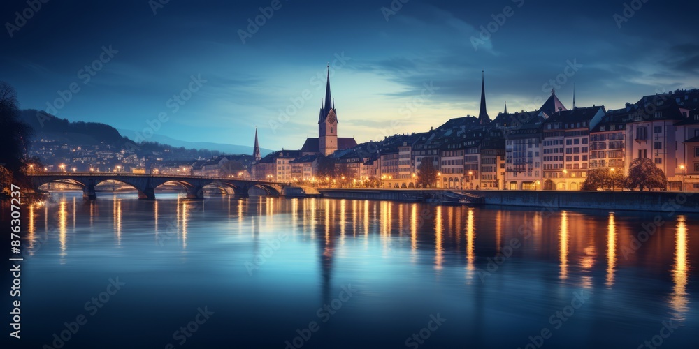 Obraz premium Twilight Waters French Landscape Influence on a Swiss Night.jpeg