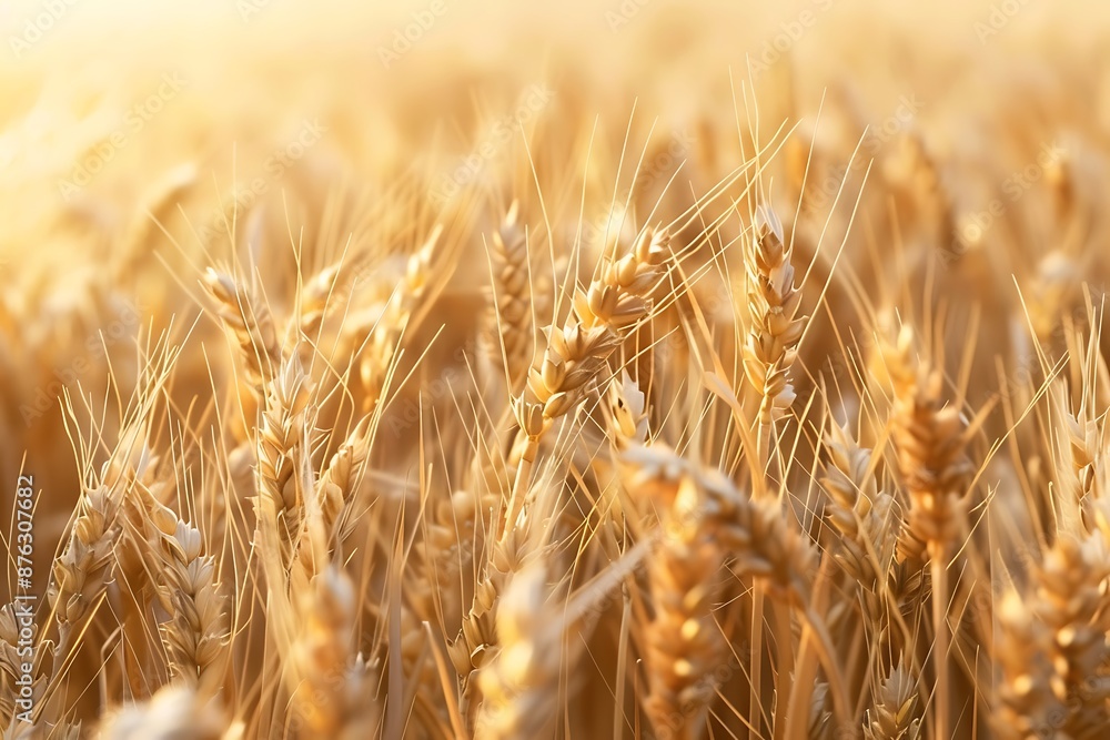 Fototapeta premium Golden wheat field illuminated by sunlight, showcasing