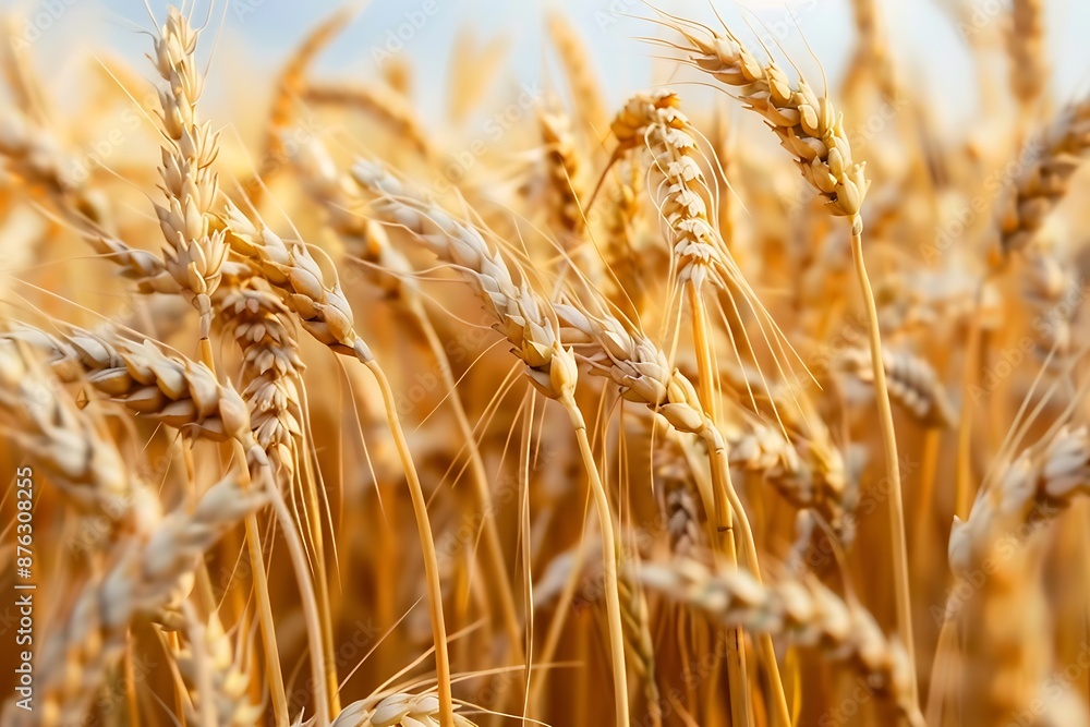 Fototapeta premium Golden wheat field illuminated by sunlight, showcasing