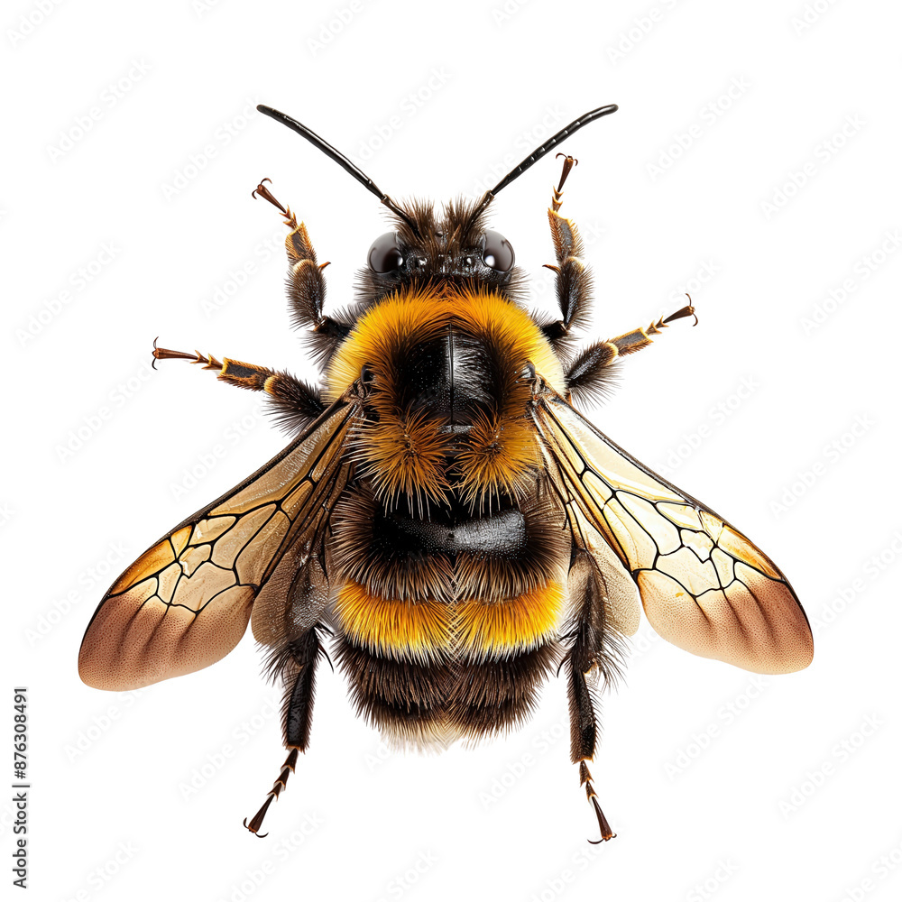 A stunning bee on white background isolated on a on transparent background cutout. Macro, flat lay shot of an incredible pollinator. A stunning bee on white background isolated on a on transparent background cutout. Macro, flat lay shot of an incredible pollinator.