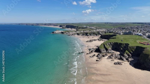 Wallpaper Mural Towan Beach in Cornwall, Newquay's most central beach sheltered by Towan Head. Filmed with 4K drone Torontodigital.ca