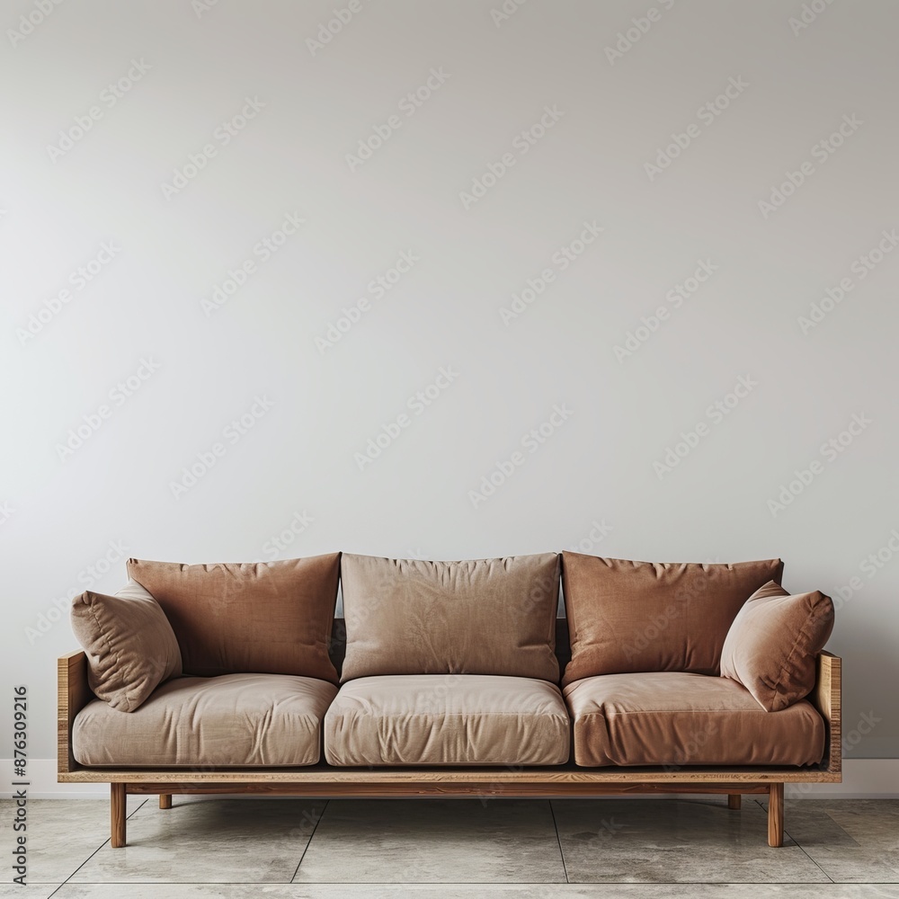 sofa in a room in front of the empty wall sofa in a room in front of the empty wall
