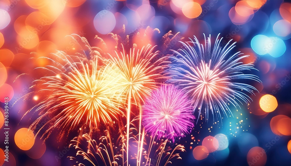 Naklejka premium Fireworks Display with Colorful Lights in Background