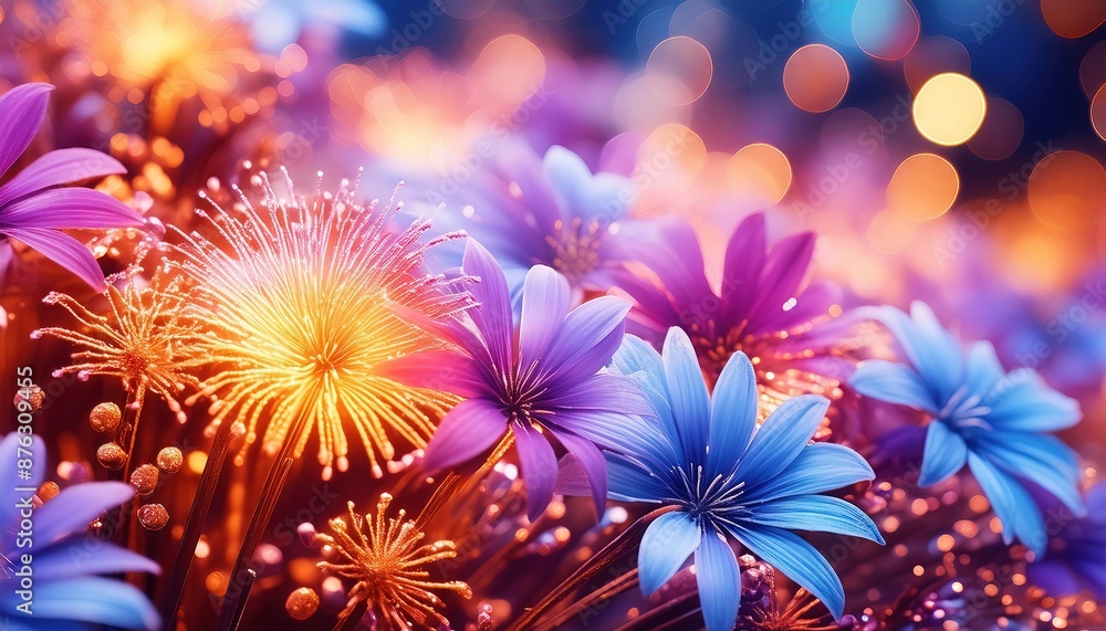 Vibrant Colorful Flowers with Bokeh Lights Vibrant Colorful Flowers with Bokeh Lights