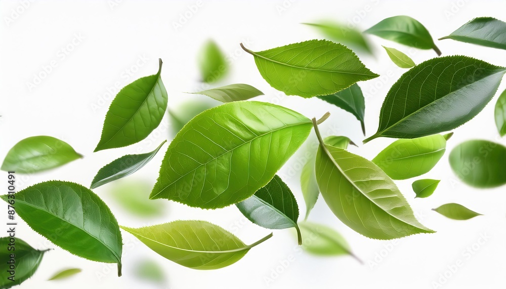 Green Leaves Floating in White Background Green Leaves Floating in White Background
