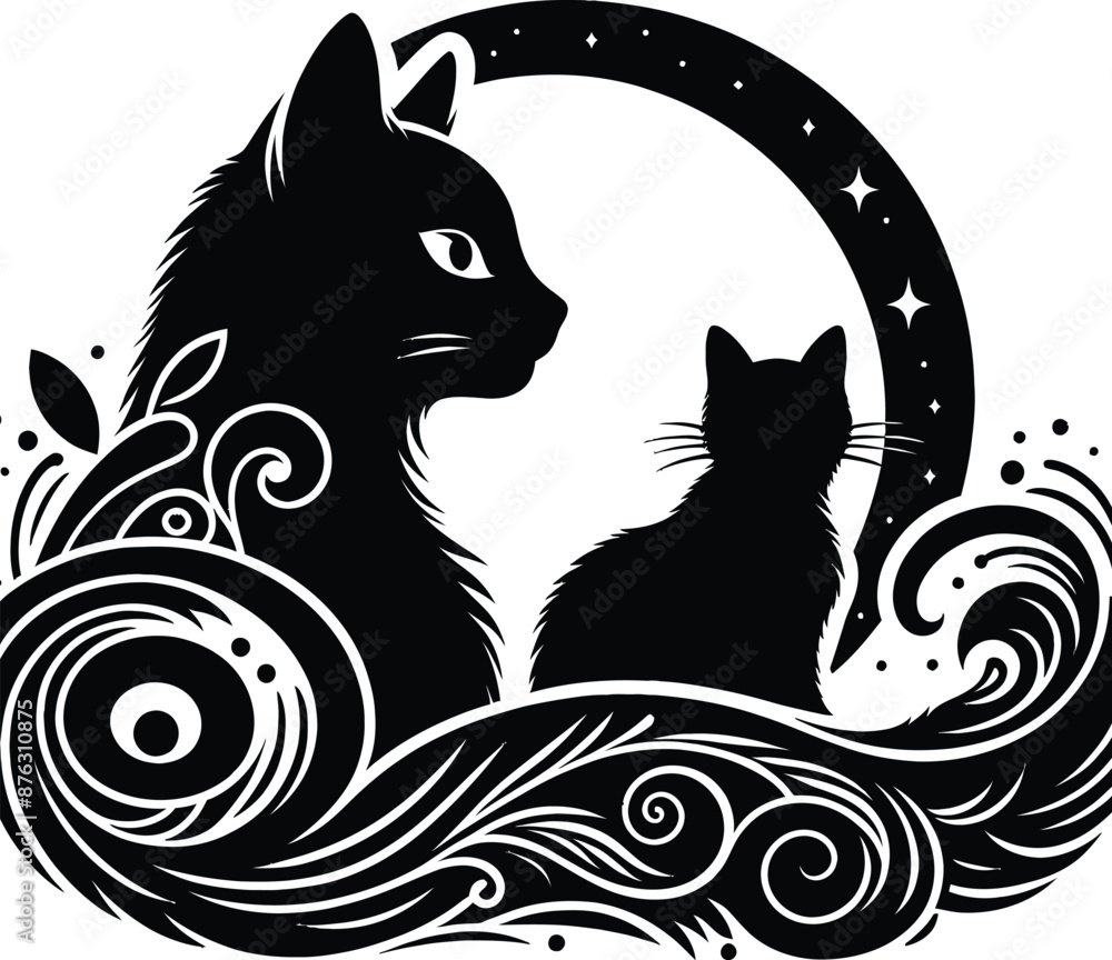 Flat design Cat silhouette vector on a white background Flat design Cat silhouette vector on a white background