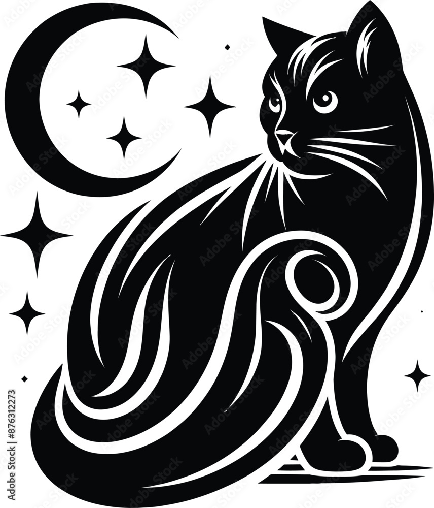 Flat design Cat silhouette vector on a white background Flat design Cat silhouette vector on a white background