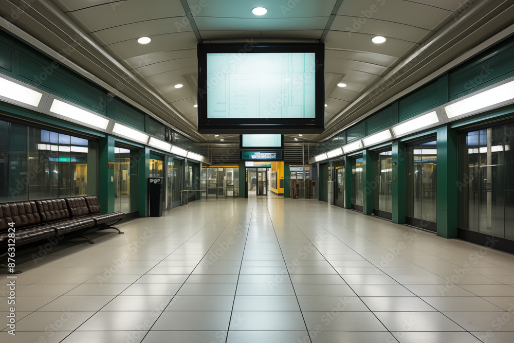 Fototapeta premium A blank poster mockup displayed at a transportation hub, ideal for showcasing advertisements or designs
