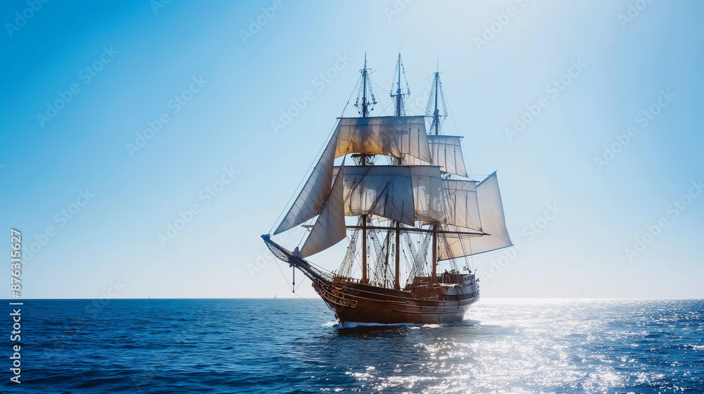 Sailing ship sailing at sea, sunny day, calm in the ocean Sailing ship sailing at sea, sunny day, calm in the ocean