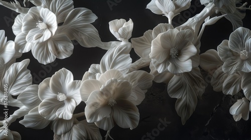 Elegant Ivory Floral Sculpture with Delicate Details on Black photo