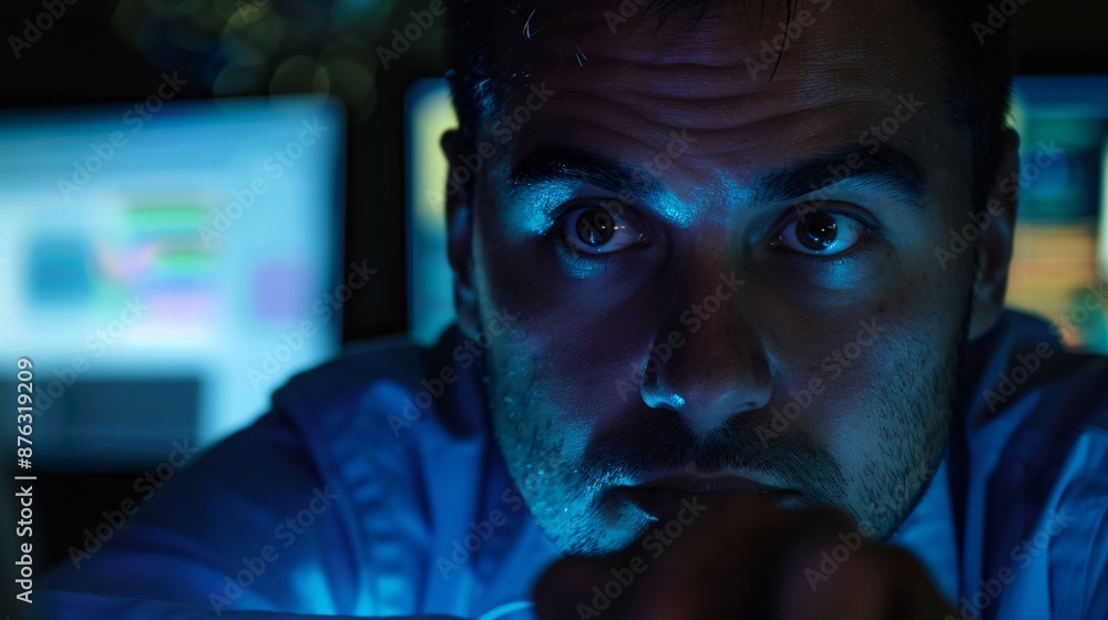 An account manager working late at the office, analyzing sales data on a computer screen with a focused expression on their face. An account manager working late at the office, analyzing sales data on a computer screen with a focused expression on their face.