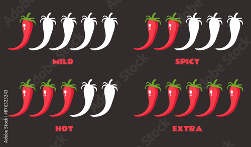 Spicy chili spice hot level steps isolated set concept. Vector graphic design element illustration