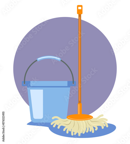 Mop and bucket cleanning floor isolated concept. Vector graphic design illustration element