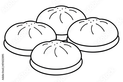 Bao Buns Line Art Design Cultural Asian Food Vector