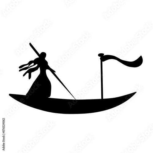 fisherman in boat logo vector silhouette