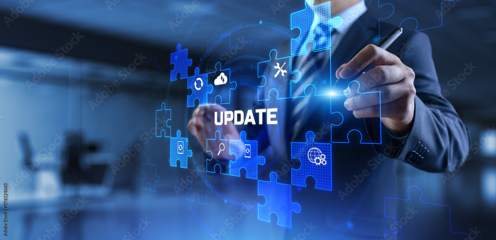 Fototapeta premium Update Software Upgrade Application new version on virtual screen.