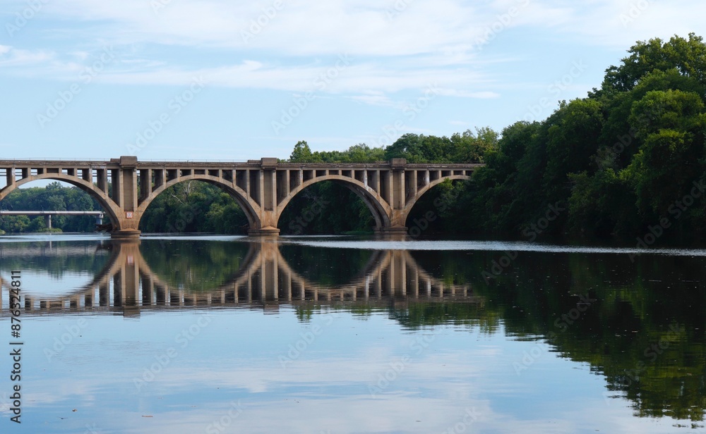 Railway Bridge Over River, Reflections in Water Railway Bridge Over River, Reflections in Water
