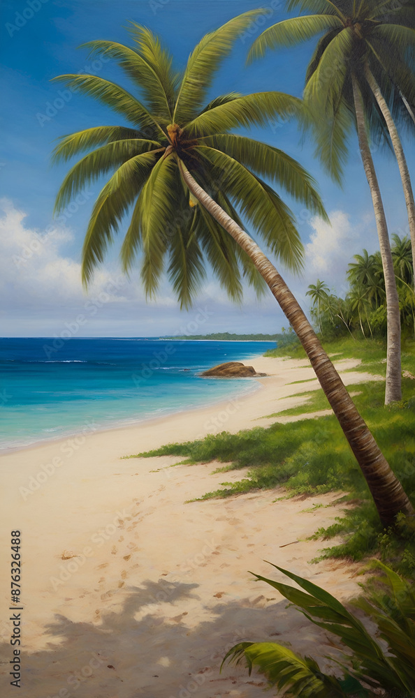 Obraz premium tropical paradise, palm trees, sea sandy beach, banner cover