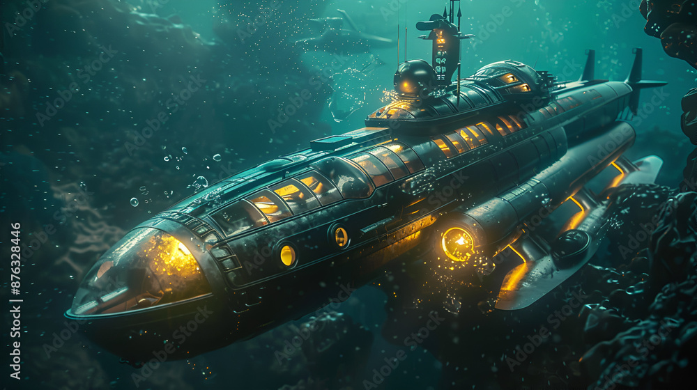 Submarine Artistic Style Painting Drawing Aspect 16:9 Submarine Artistic Style Painting Drawing Aspect 16:9