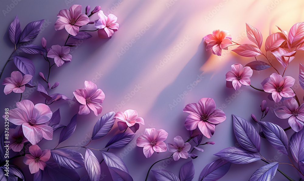 Pink flowers in purple leaves with sunlight. Pink flowers in purple leaves with sunlight.