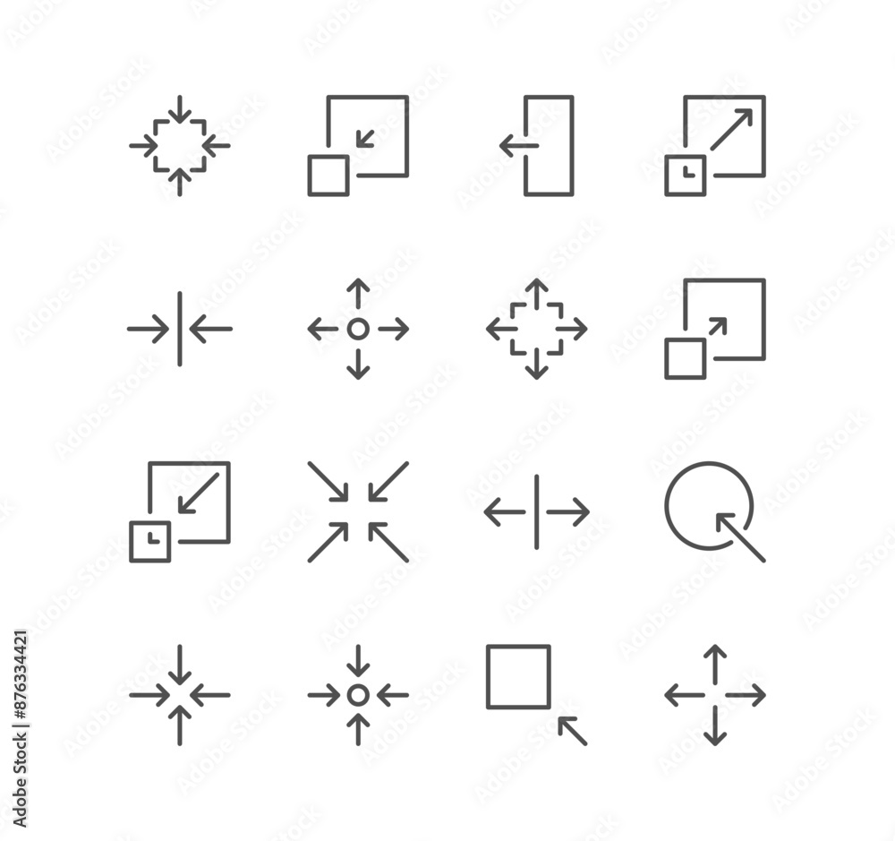 Set of arrow and technology icons, size, scale, decrease, edit, resize, line, view, reduce and linear variety vectors.
Set of arrow and technology icons, size, scale, decrease, edit, resize, line, view, reduce and linear variety vectors.