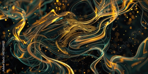 Wallpaper Mural Shimmering golden threads twist and turn, illuminating a black background with sparkling lights Torontodigital.ca