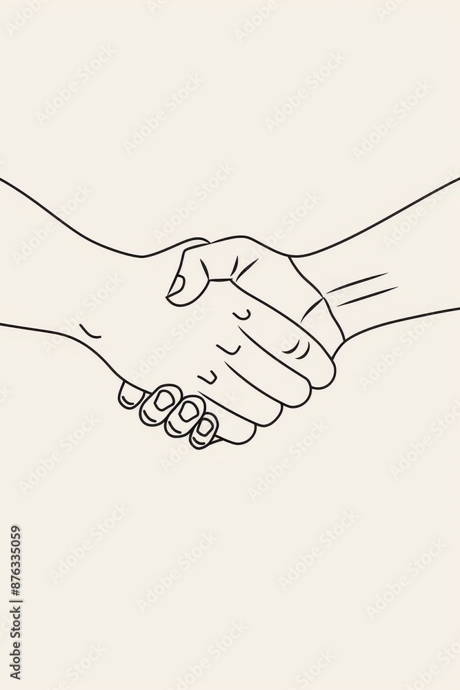 A single-line illustration of a handshake, symbolizing business partnerships and agreements, drawn with clean, elegant lines on a crisp white background A single-line illustration of a handshake, symbolizing business partnerships and agreements, drawn with clean, elegant lines on a crisp white background