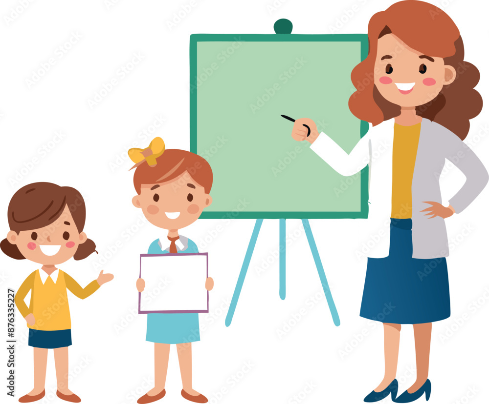 Teacher With Two Kids in Classroom Teaching Concept Teacher With Two Kids in Classroom Teaching Concept