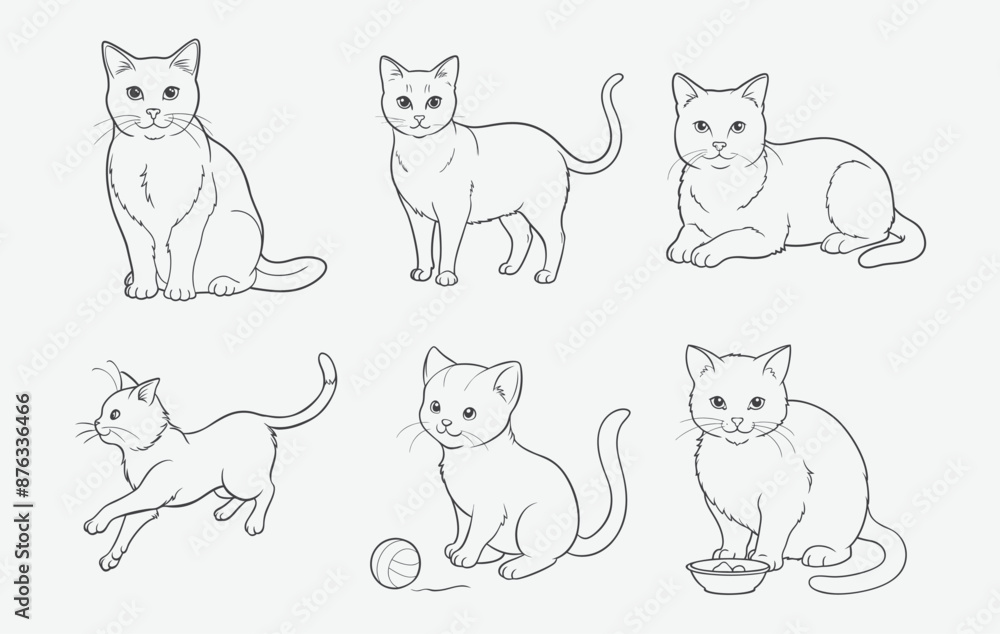 Print Elegant Cat Line Art Vector Set, Perfect for Your Design Needs Print Elegant Cat Line Art Vector Set, Perfect for Your Design Needs