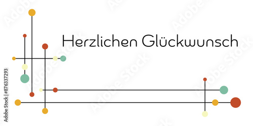 Herzlichen Glückwunsch - Schriftzug in deutscher Sprache. Abstrakte Karte mit Punkten und Linien.