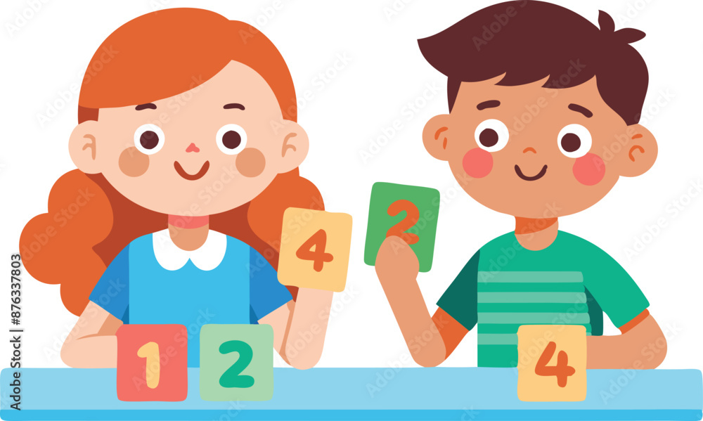 Children Learning Numbers with Flashcards in Classroom