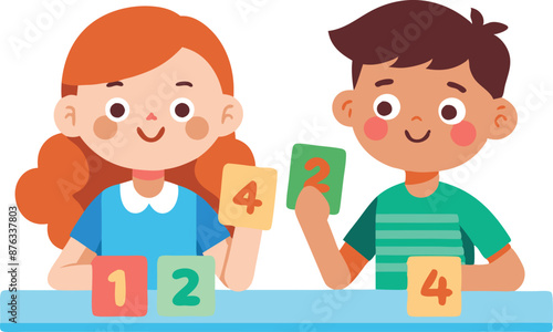 Children Learning Numbers with Flashcards in Classroom