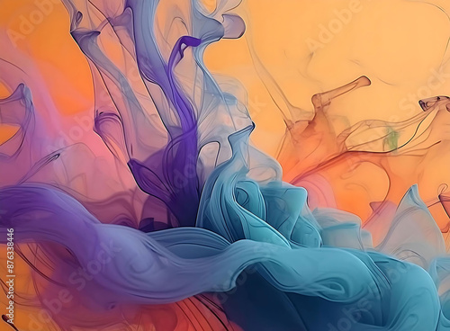 Bright smoke patterns on a yellow, orange, and blue canvas