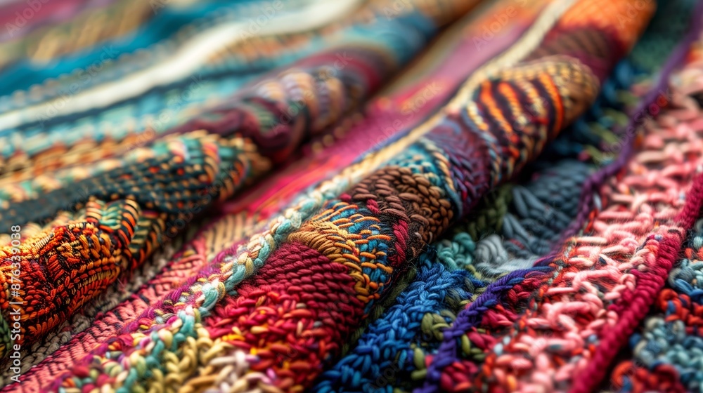 Close-up of knitted fabric showcasing detailed patterns, intricate stitches, and exquisite craftsmanship. Close-up of knitted fabric showcasing detailed patterns, intricate stitches, and exquisite craftsmanship.