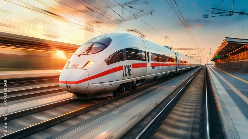 Naklejka premium Fast moving eclectic train bullet train - fast public transportation