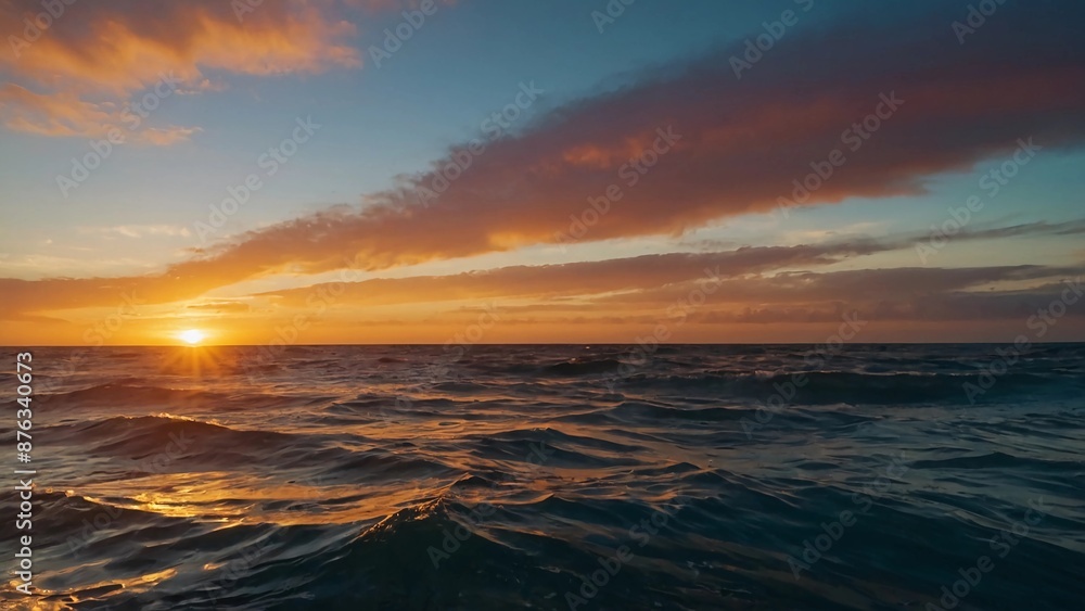The image depicts a serene sunset over the ocean, with the sun setting behind a cloudy sky and reflecting off the water's surface. The image depicts a serene sunset over the ocean, with the sun setting behind a cloudy sky and reflecting off the water's surface.