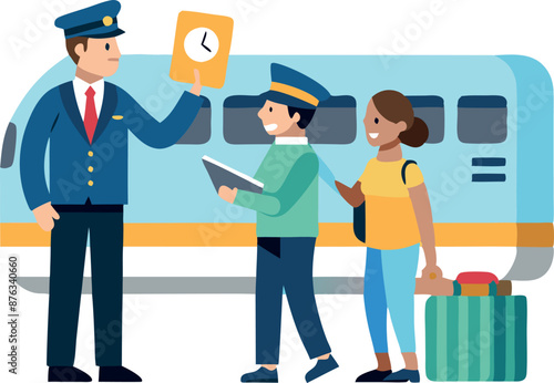 Passengers Asking Train Conductor for Help With Travel Plans
