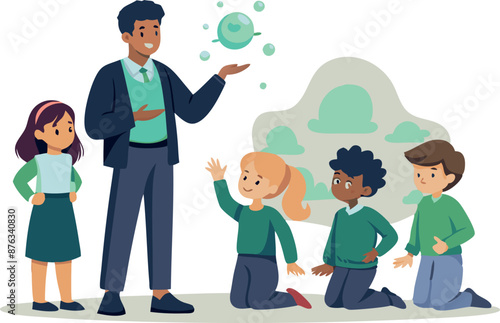 Teacher Guiding Children in Educational Activity Illustration