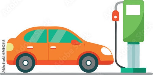 Electric Car Charging at Station Vector Illustration