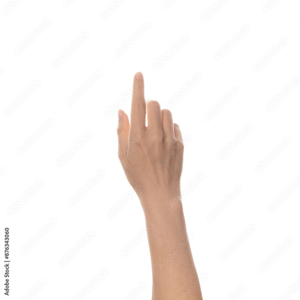 Hand touching or pointing at something. Closeup of hand isolated on white background. Hand touching or pointing at something. Closeup of hand isolated on white background.