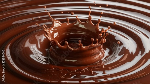 chocolate milk  crown splash. In a liquid chocolate pool. With circle ripples. Liquid chocolate crown splash.