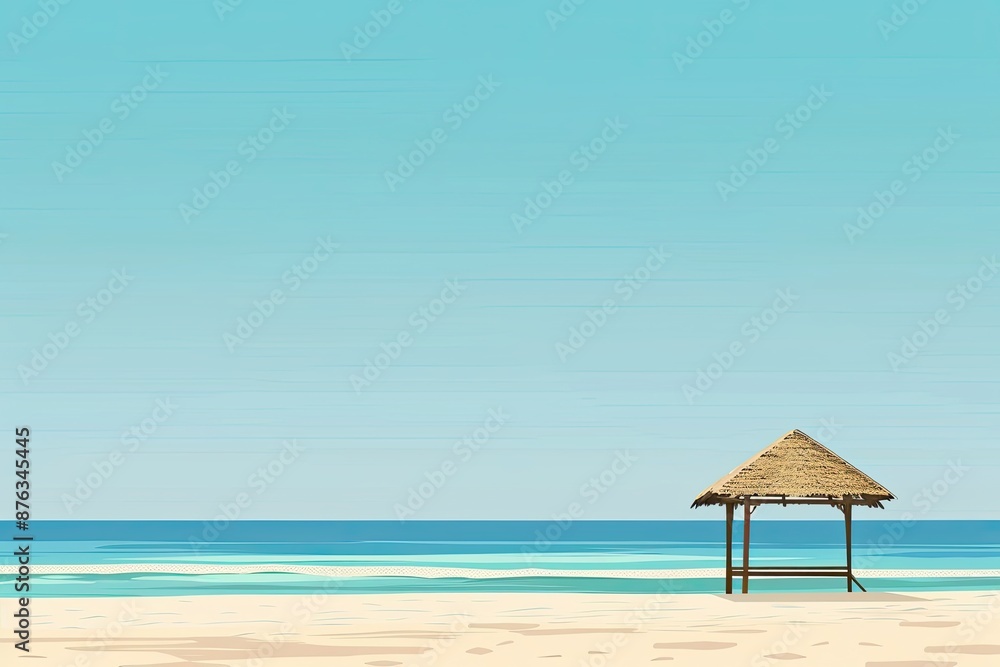 Serene Beach Cabana Under Clear Blue Sky - Minimalist Vacation Art Serene Beach Cabana Under Clear Blue Sky - Minimalist Vacation Art