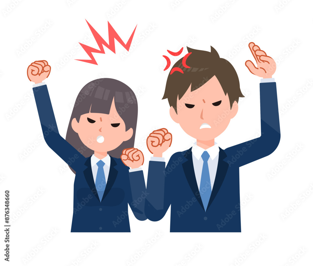 紺色のブレザーを着た学生男女。怒り,クレーム,攻撃, 紺色のブレザーを着た学生男女。怒り,クレーム,攻撃,
