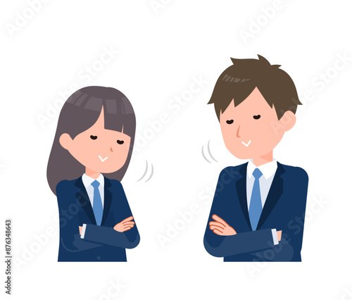 紺色のブレザーを着た学生男女。「あいつはわかってる」という頷き。
