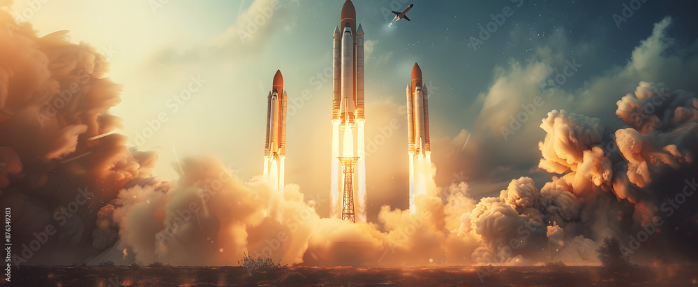 Fototapeta premium The space race. Luner supremacy. a new age of launch technology design